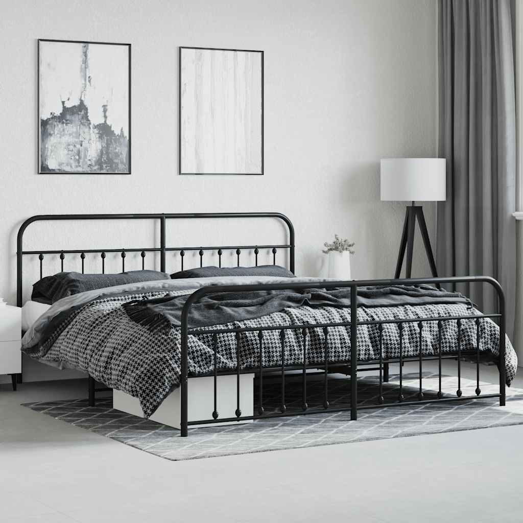 Metal Bed Frame without Mattress with Footboard Black 200x200cm