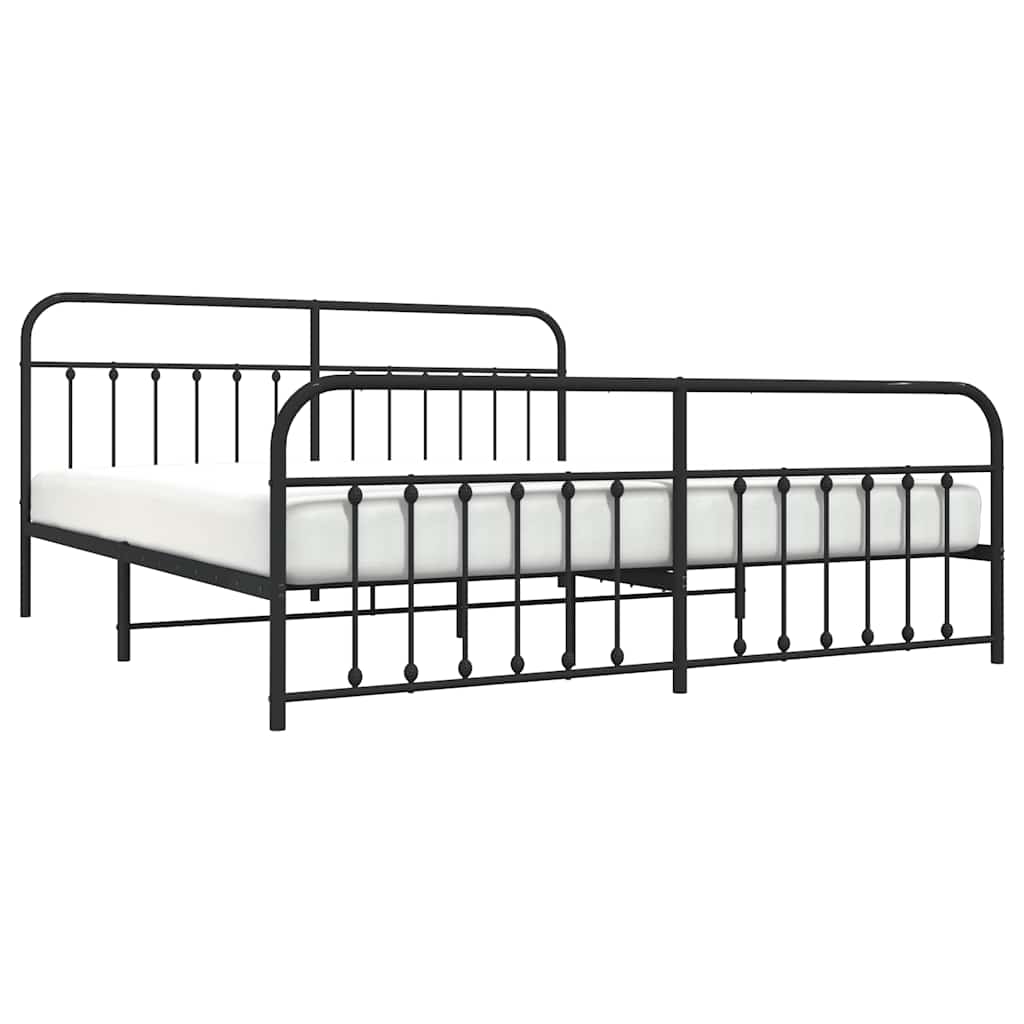 Metal Bed Frame without Mattress with Footboard Black 200x200cm
