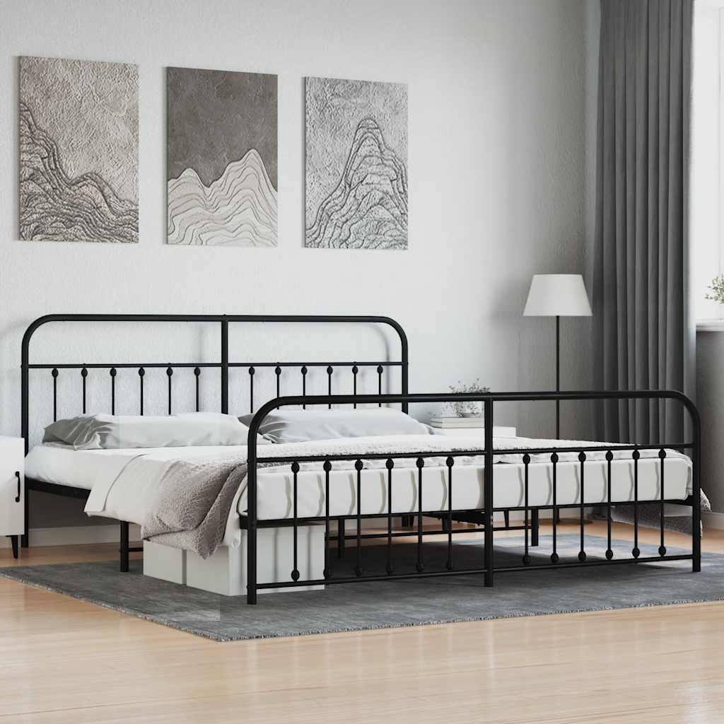 Metal Bed Frame without Mattress with Footboard Black 200x200cm