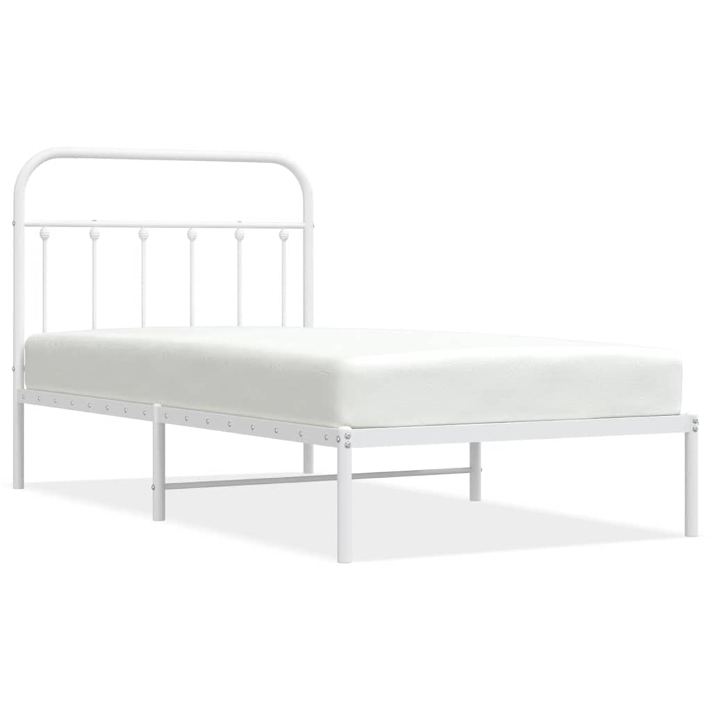 Metal Bed Frame without Mattress with Headboard White 100x190cm