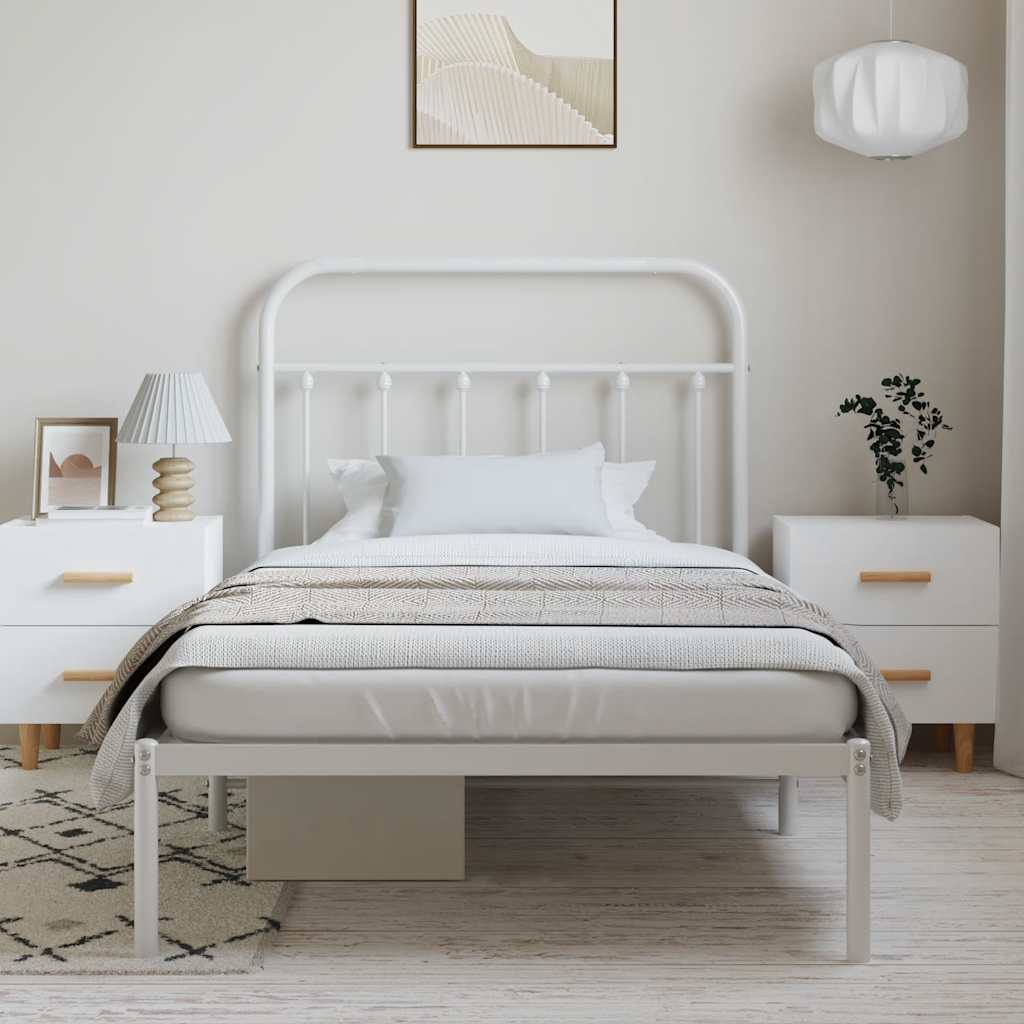 Metal Bed Frame without Mattress with Headboard White 100x190cm