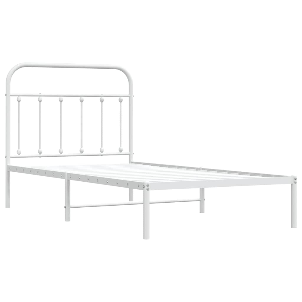Metal Bed Frame without Mattress with Headboard White 100x190cm