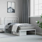 Metal Bed Frame without Mattress with Headboard White 100x190cm