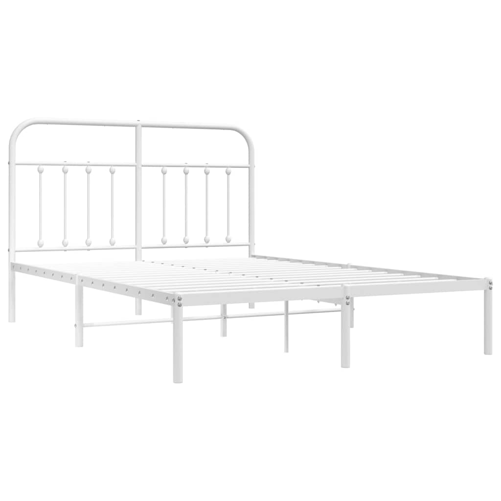 Metal Bed Frame without Mattress with Headboard White 135x190cm