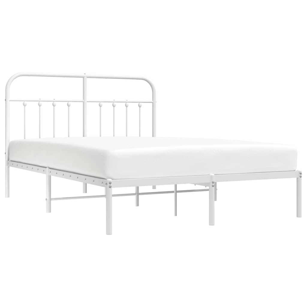 Metal Bed Frame without Mattress with Headboard White 135x190cm