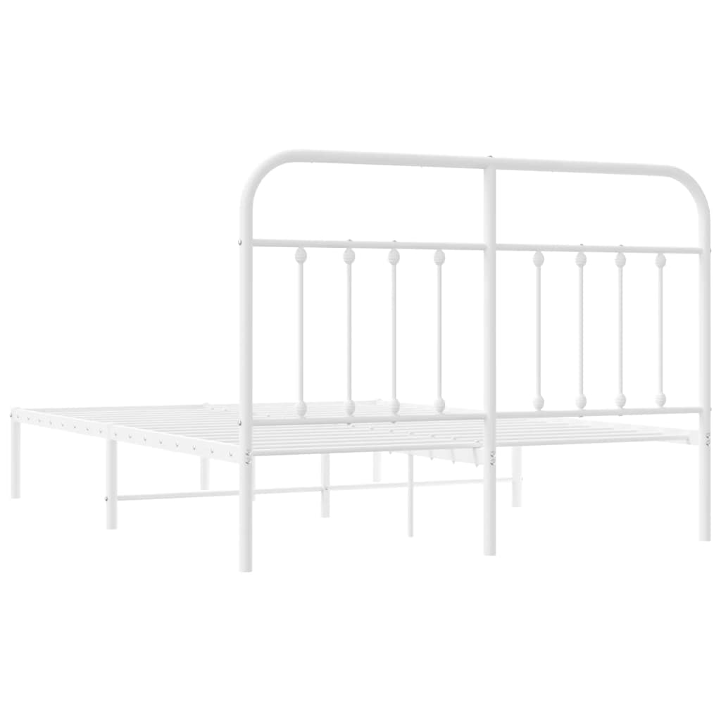 Metal Bed Frame without Mattress with Headboard White 135x190cm