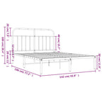Metal Bed Frame without Mattress with Headboard White 135x190cm