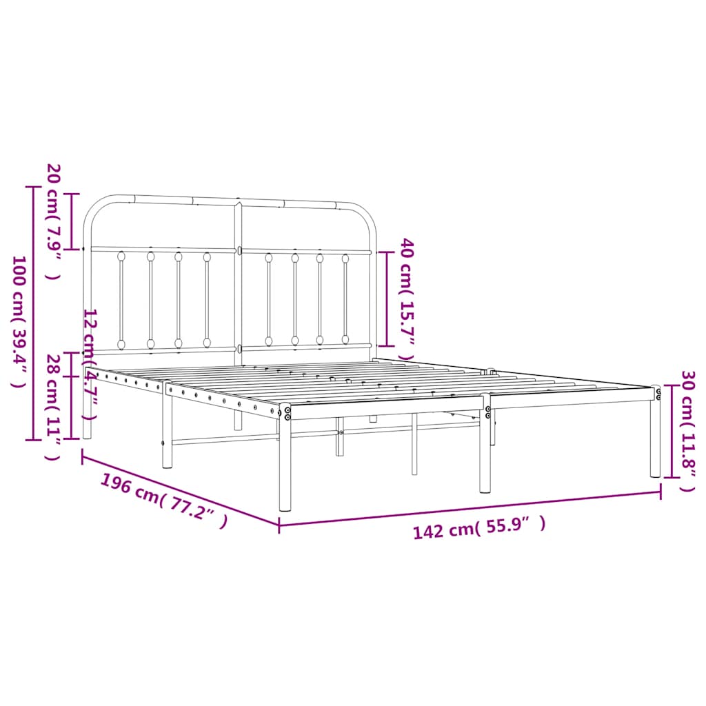 Metal Bed Frame without Mattress with Headboard White 135x190cm