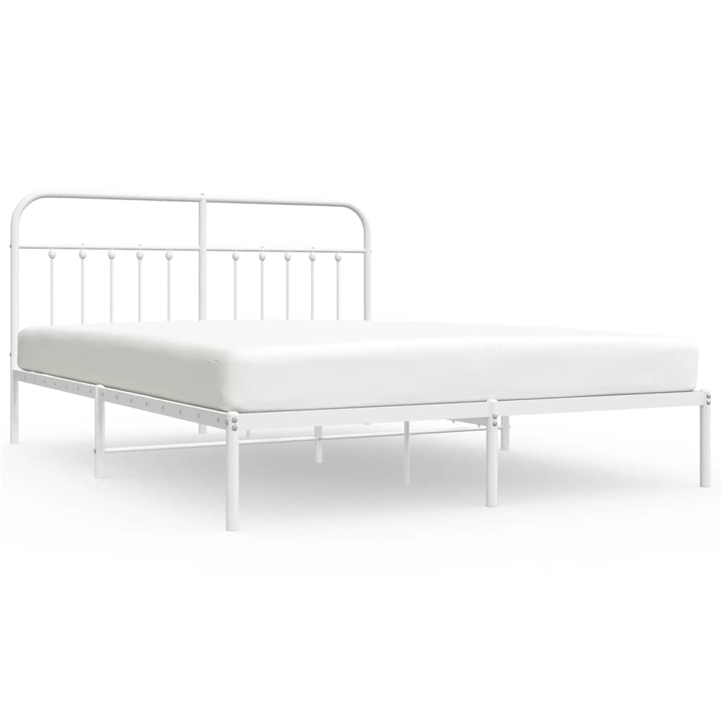 Metal Bed Frame without Mattress with Headboard White 183x213cm