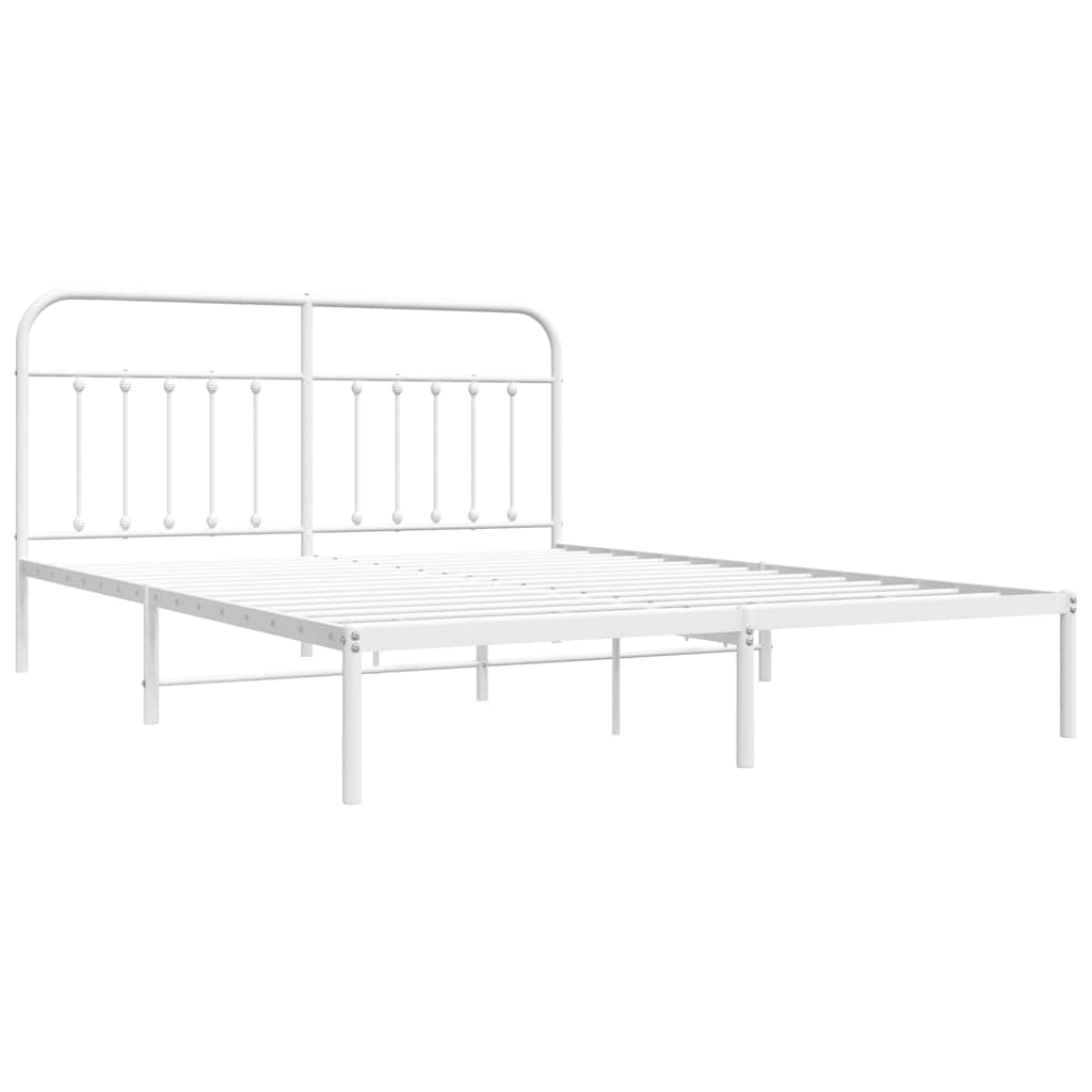 Metal Bed Frame without Mattress with Headboard White 183x213cm