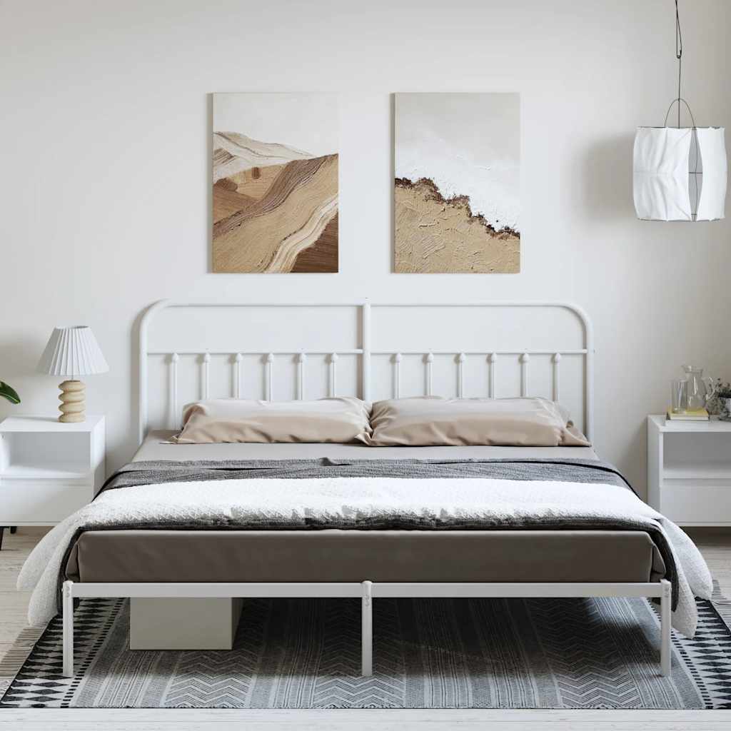 Metal Bed Frame without Mattress with Headboard White 183x213cm