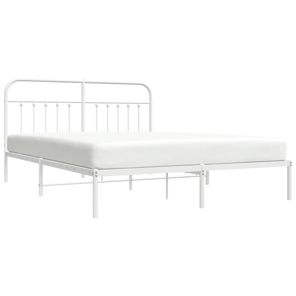 Metal Bed Frame without Mattress with Headboard White 183x213cm