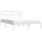 Metal Bed Frame without Mattress with Headboard White 183x213cm