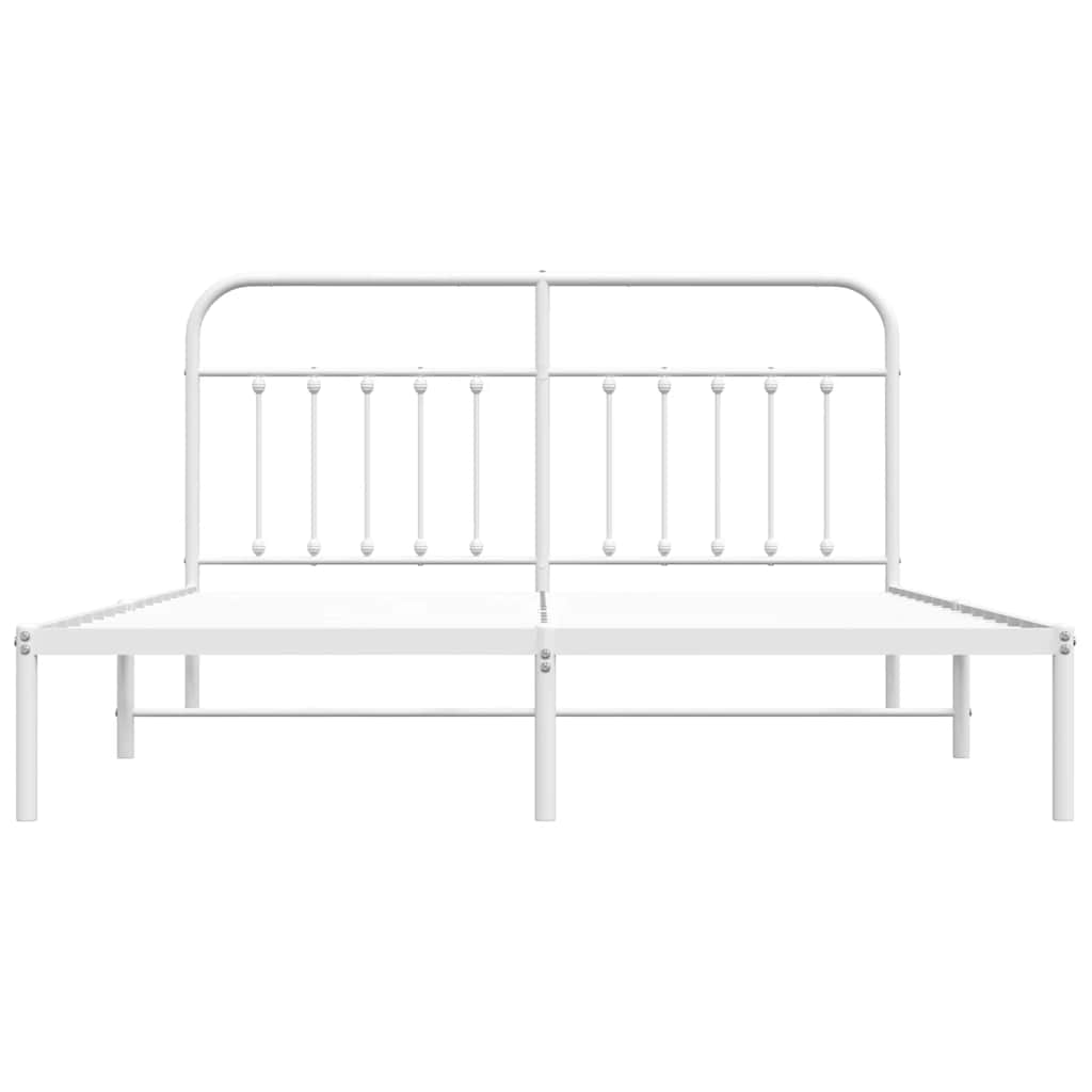 Metal Bed Frame without Mattress with Headboard White 183x213cm