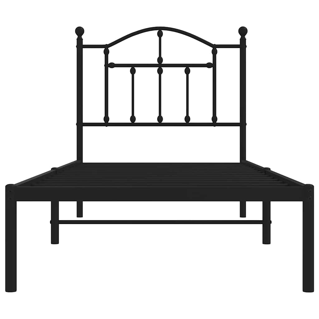 Metal Bed Frame without Mattress with Headboard Black 80x200cm