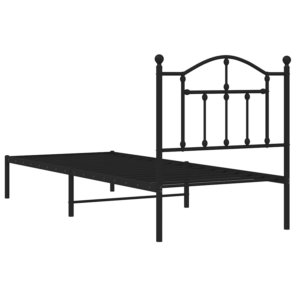 Metal Bed Frame without Mattress with Headboard Black 80x200cm