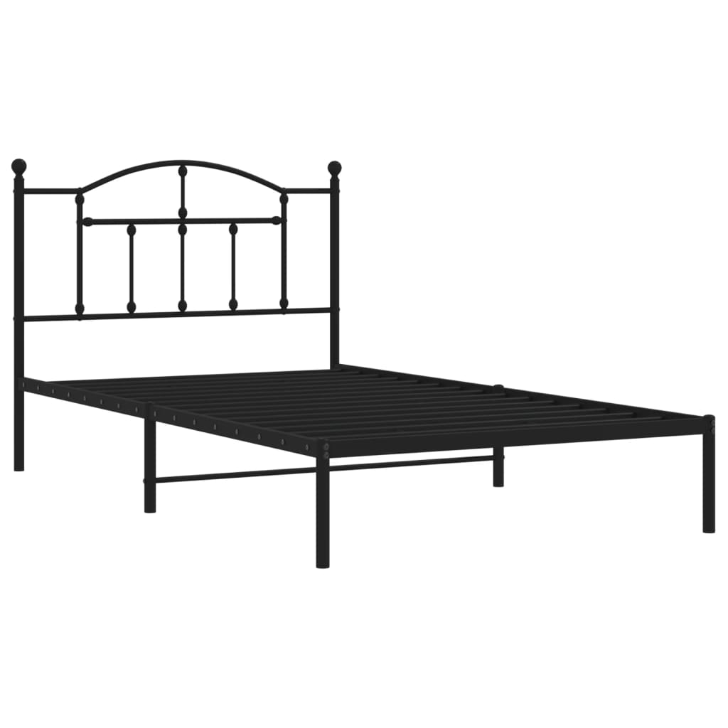 Metal Bed Frame without Mattress with Headboard Black 107x203cm