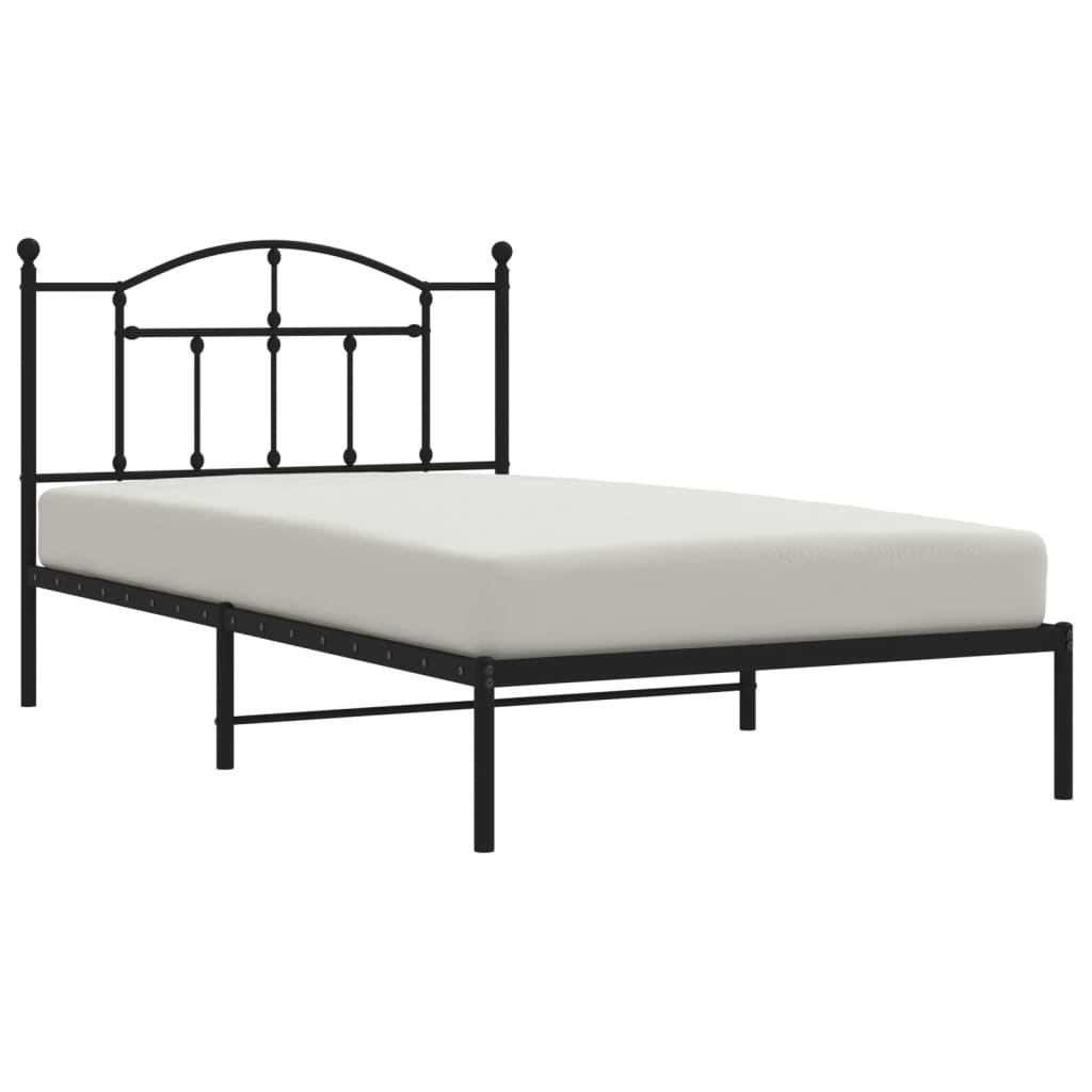 Metal Bed Frame without Mattress with Headboard Black 107x203cm