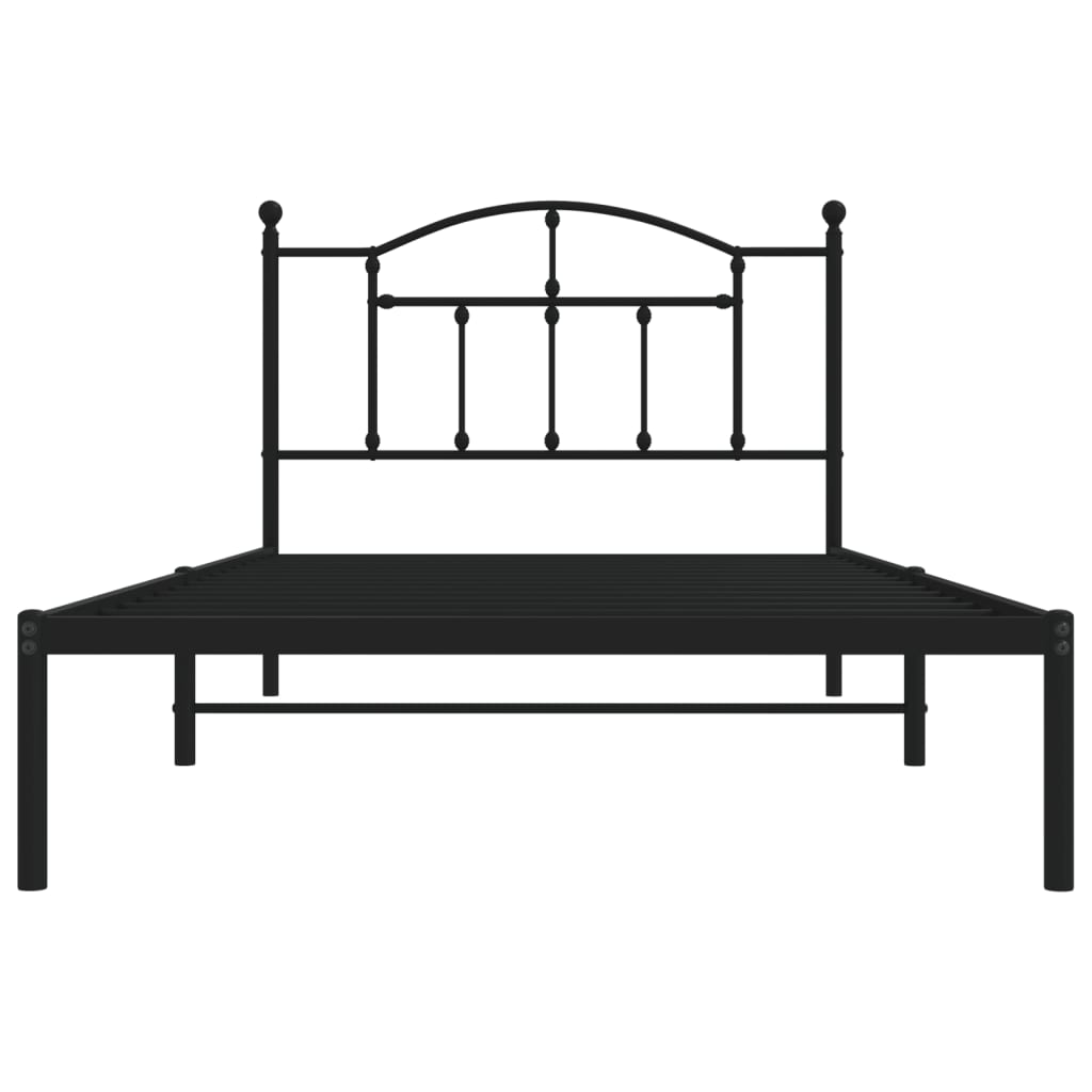 Metal Bed Frame without Mattress with Headboard Black 107x203cm