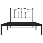 Metal Bed Frame without Mattress with Headboard Black 107x203cm