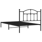 Metal Bed Frame without Mattress with Headboard Black 107x203cm