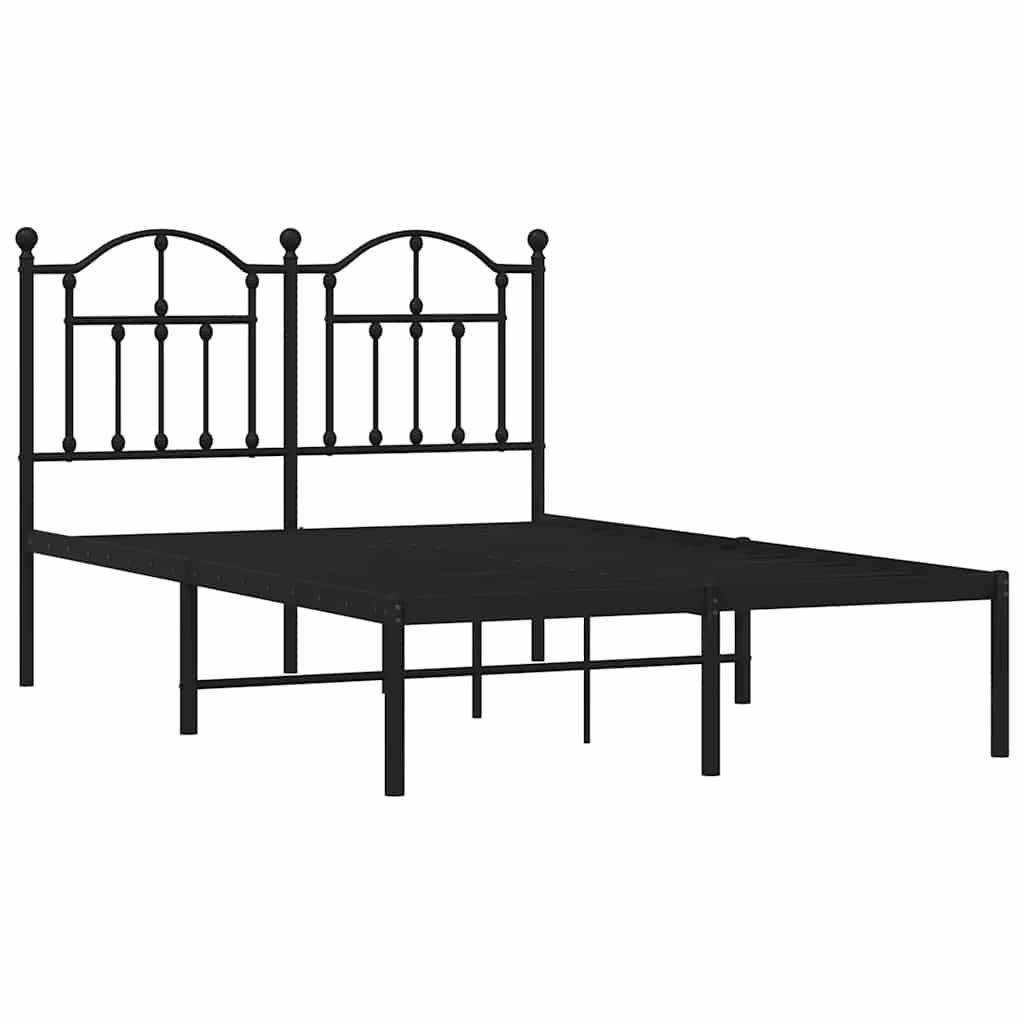 Metal Bed Frame without Mattress with Headboard Black 120x190cm