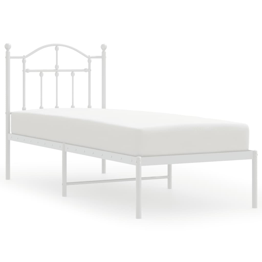 Metal Bed Frame without Mattress with Headboard White 75x190cm