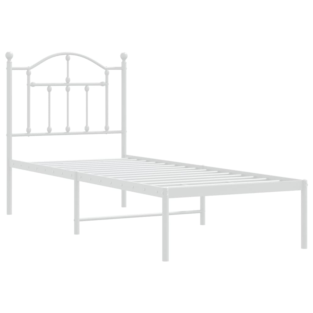 Metal Bed Frame without Mattress with Headboard White 75x190cm