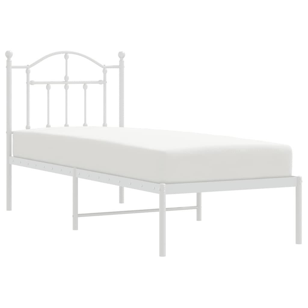 Metal Bed Frame without Mattress with Headboard White 75x190cm