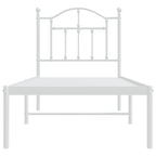 Metal Bed Frame without Mattress with Headboard White 75x190cm