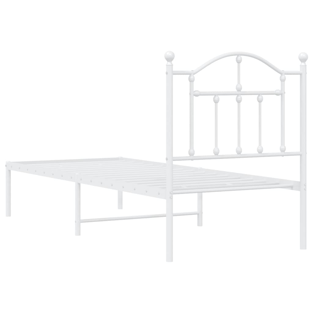 Metal Bed Frame without Mattress with Headboard White 75x190cm