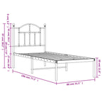 Metal Bed Frame without Mattress with Headboard White 75x190cm