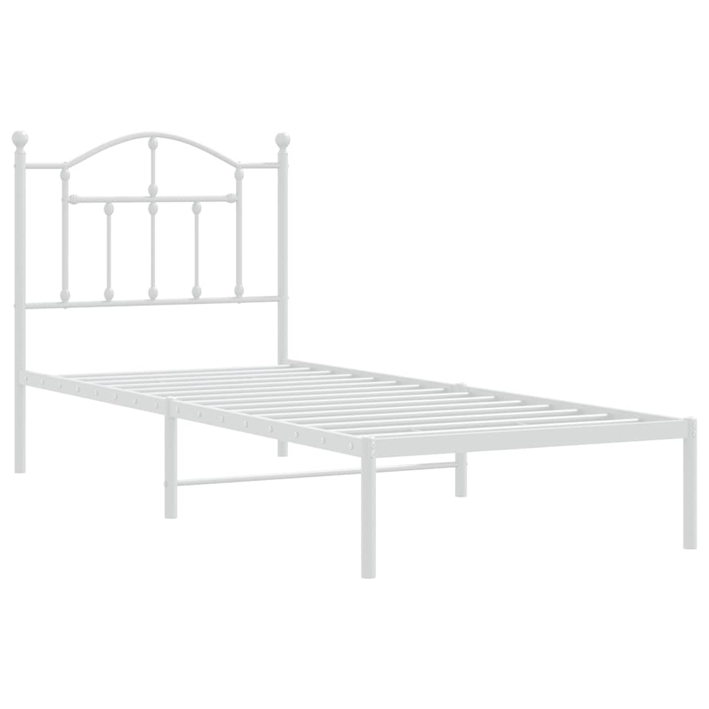 Metal Bed Frame without Mattress with Headboard White 90x200cm
