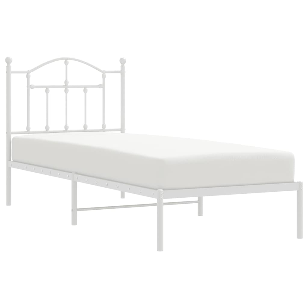 Metal Bed Frame without Mattress with Headboard White 90x200cm