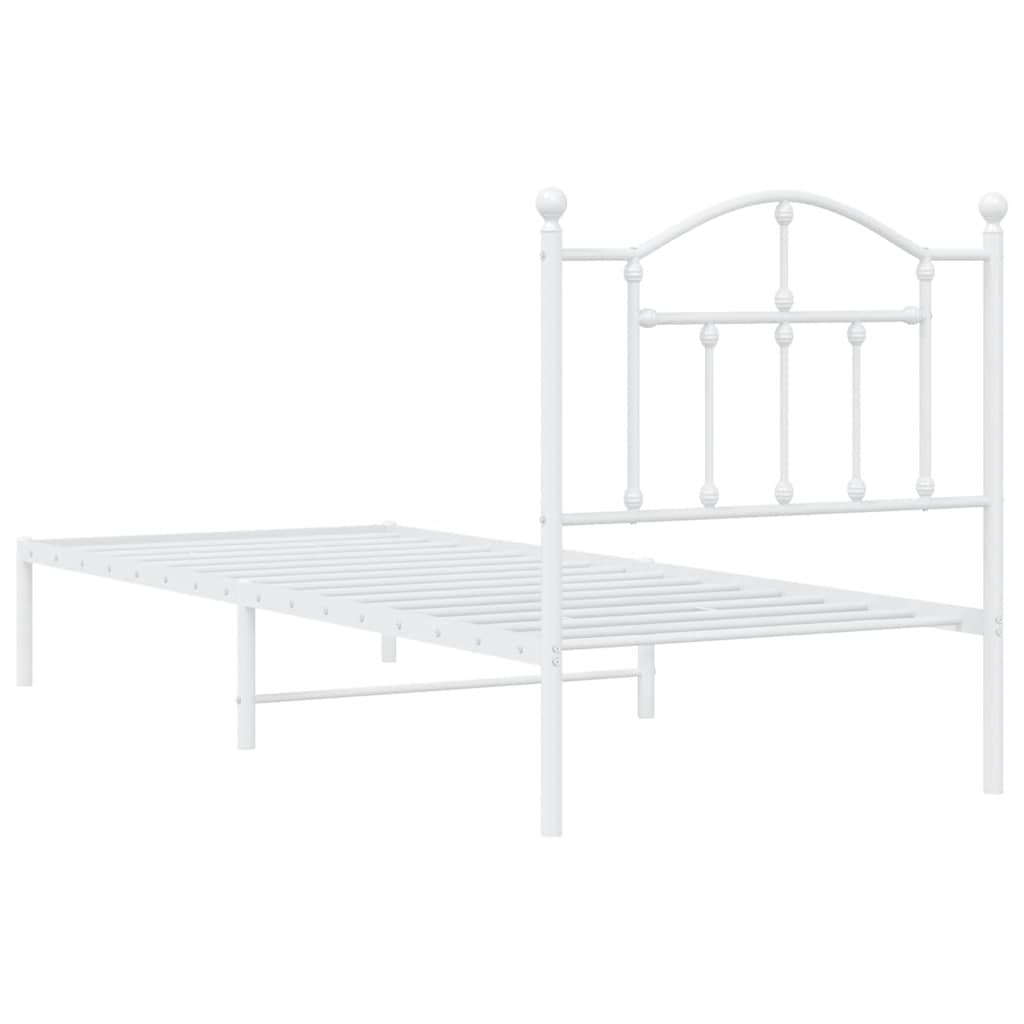 Metal Bed Frame without Mattress with Headboard White 90x200cm