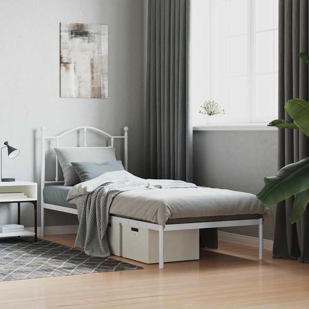 Metal Bed Frame without Mattress with Headboard White 90x200cm