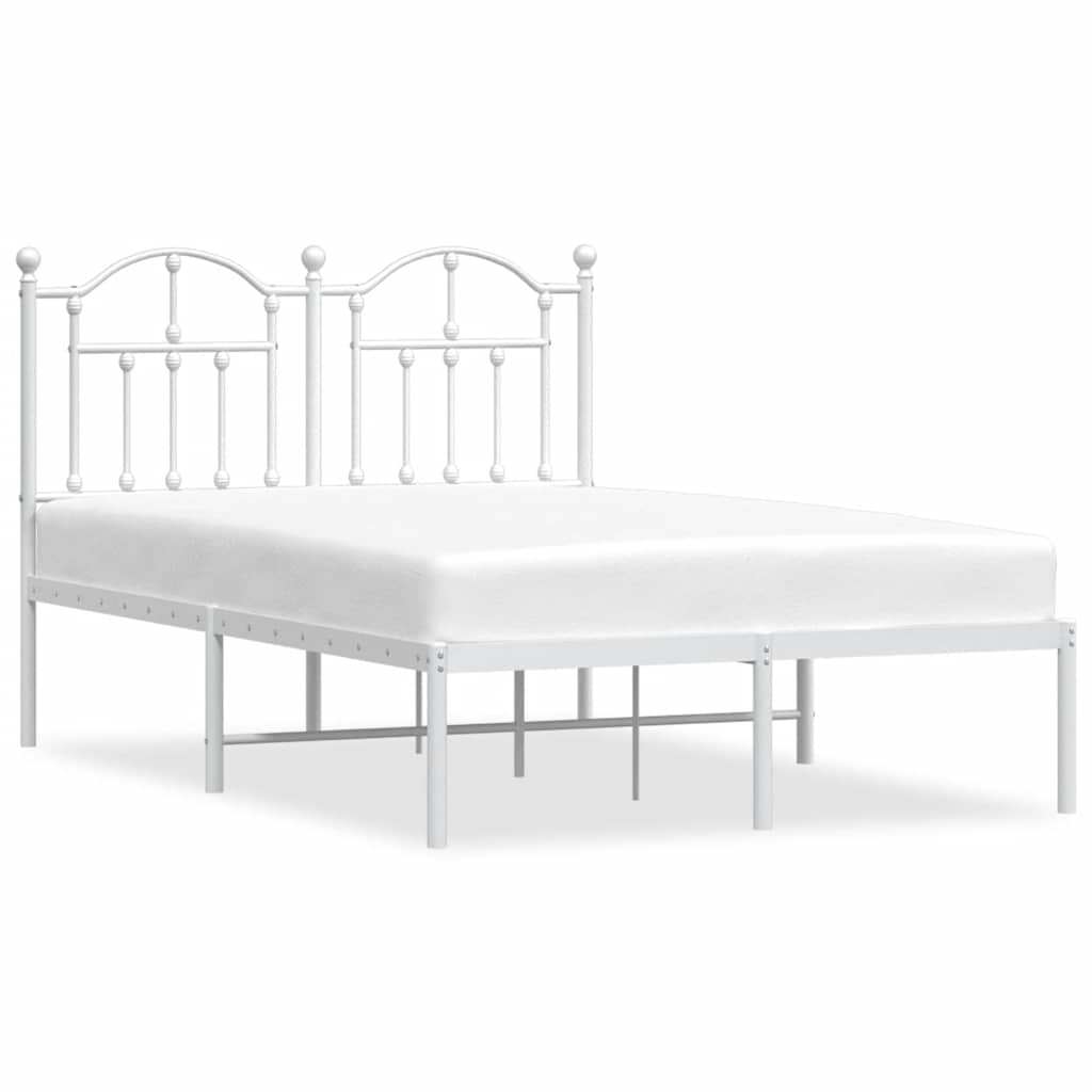 Metal Bed Frame without Mattress with Headboard White 120x190cm