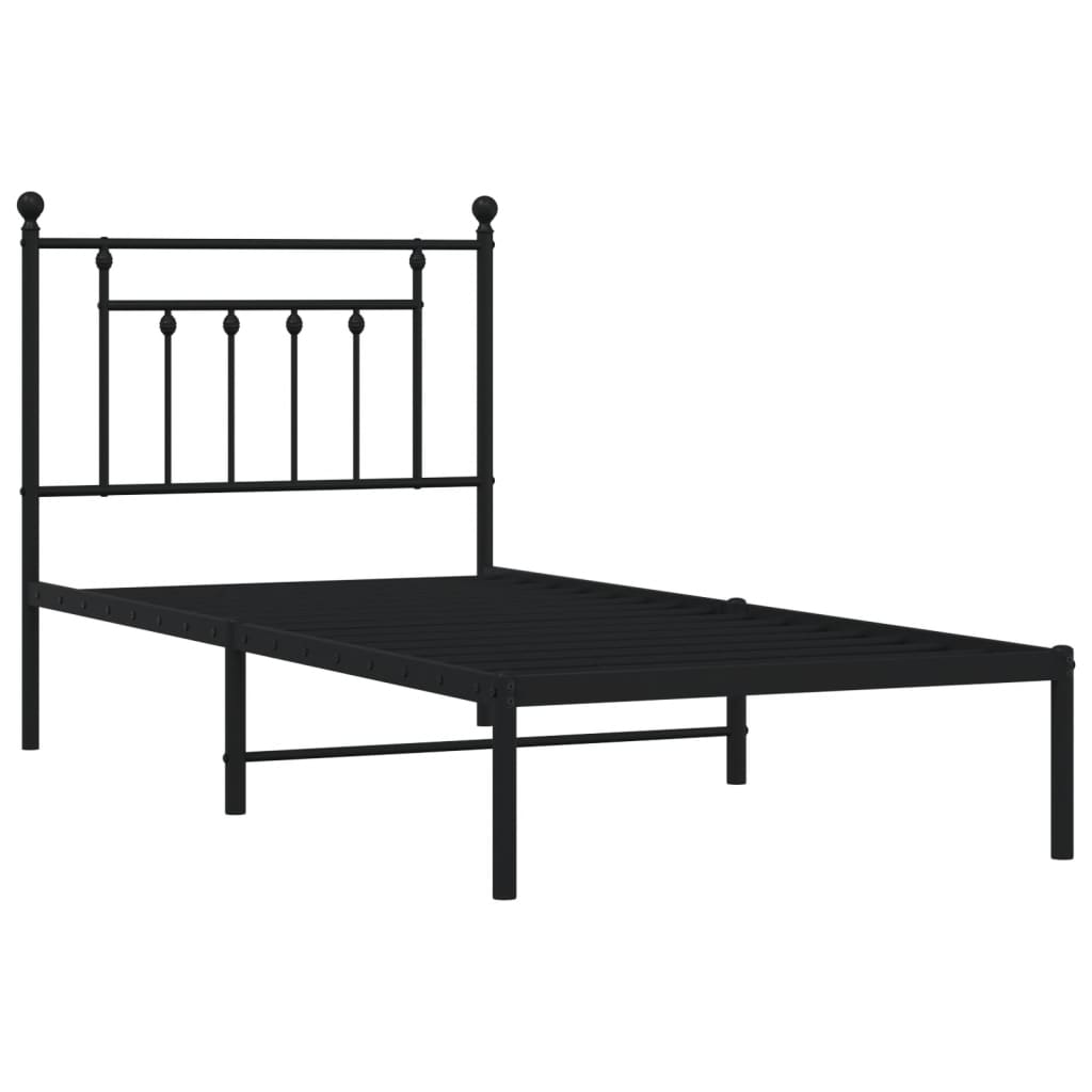 Metal Bed Frame without Mattress with Headboard Black 80x200cm