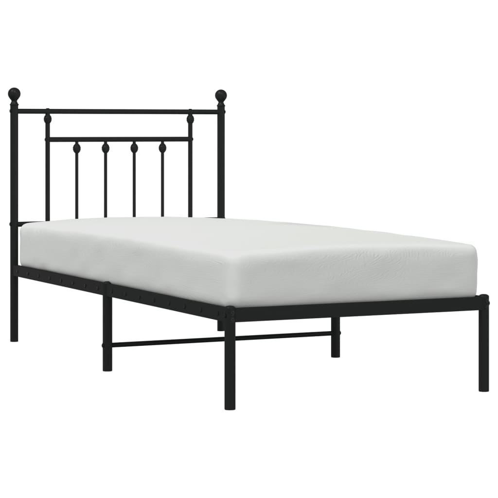 Metal Bed Frame without Mattress with Headboard Black 80x200cm