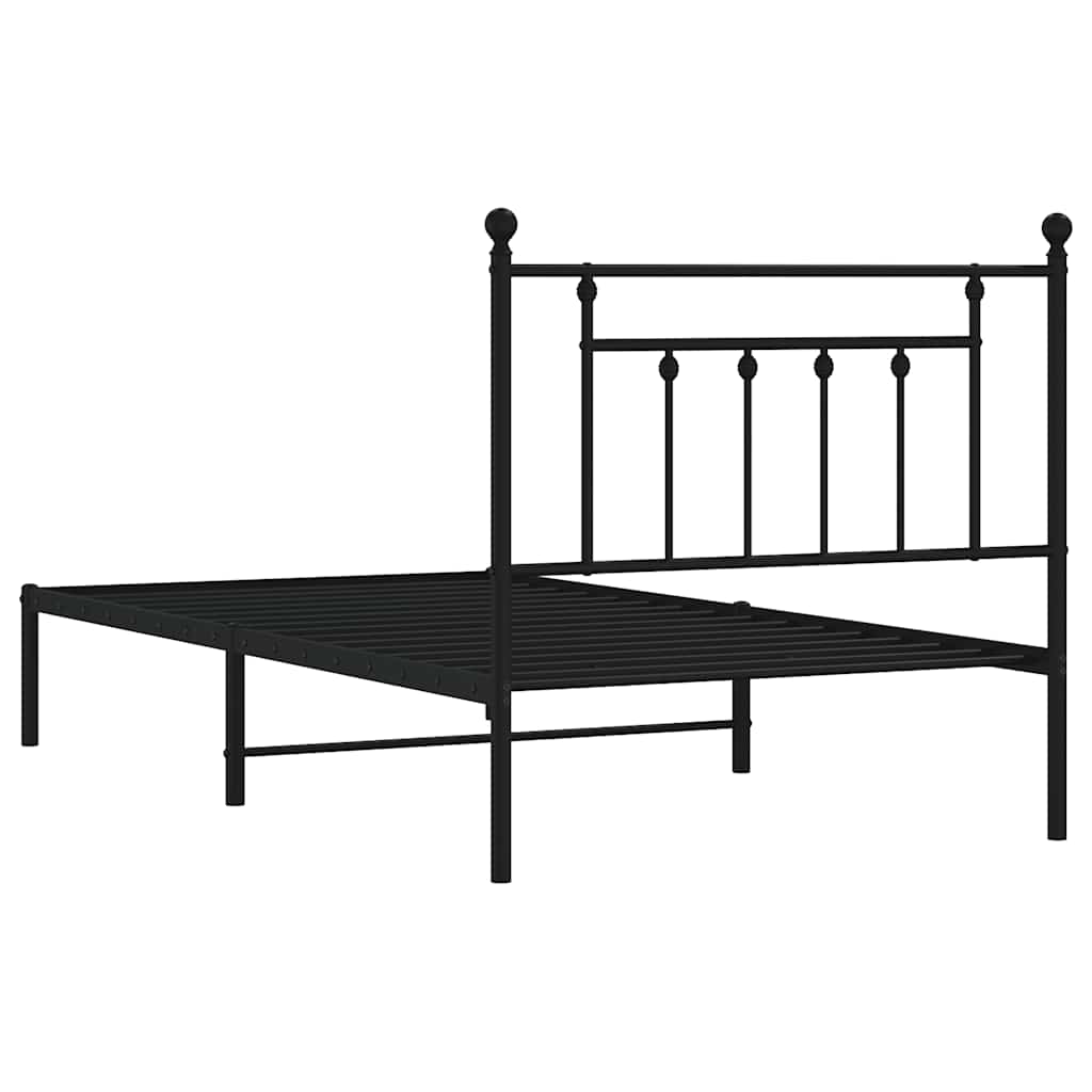 Metal Bed Frame without Mattress with Headboard Black 100x190cm