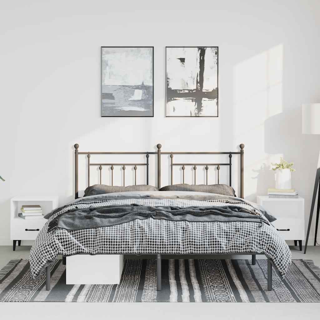 Metal Bed Frame without Mattress with Headboard Black 135x190cm