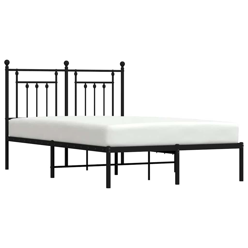 Metal Bed Frame without Mattress with Headboard Black 135x190cm