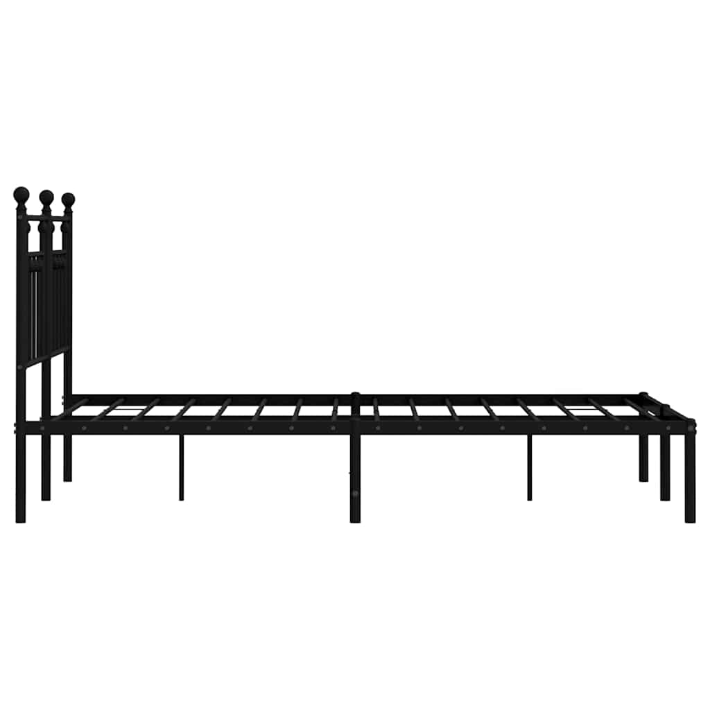 Metal Bed Frame without Mattress with Headboard Black 135x190cm