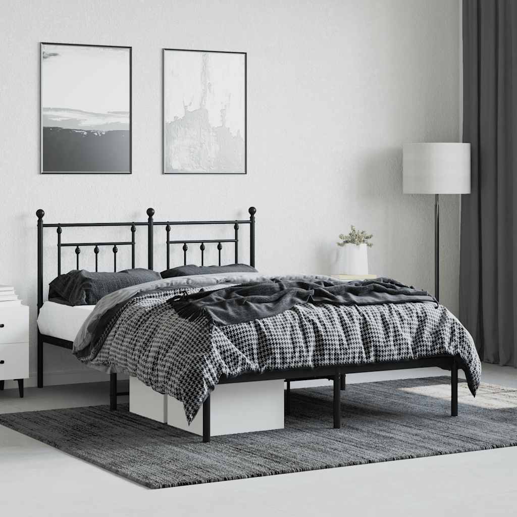 Metal Bed Frame without Mattress with Headboard Black 140x200cm