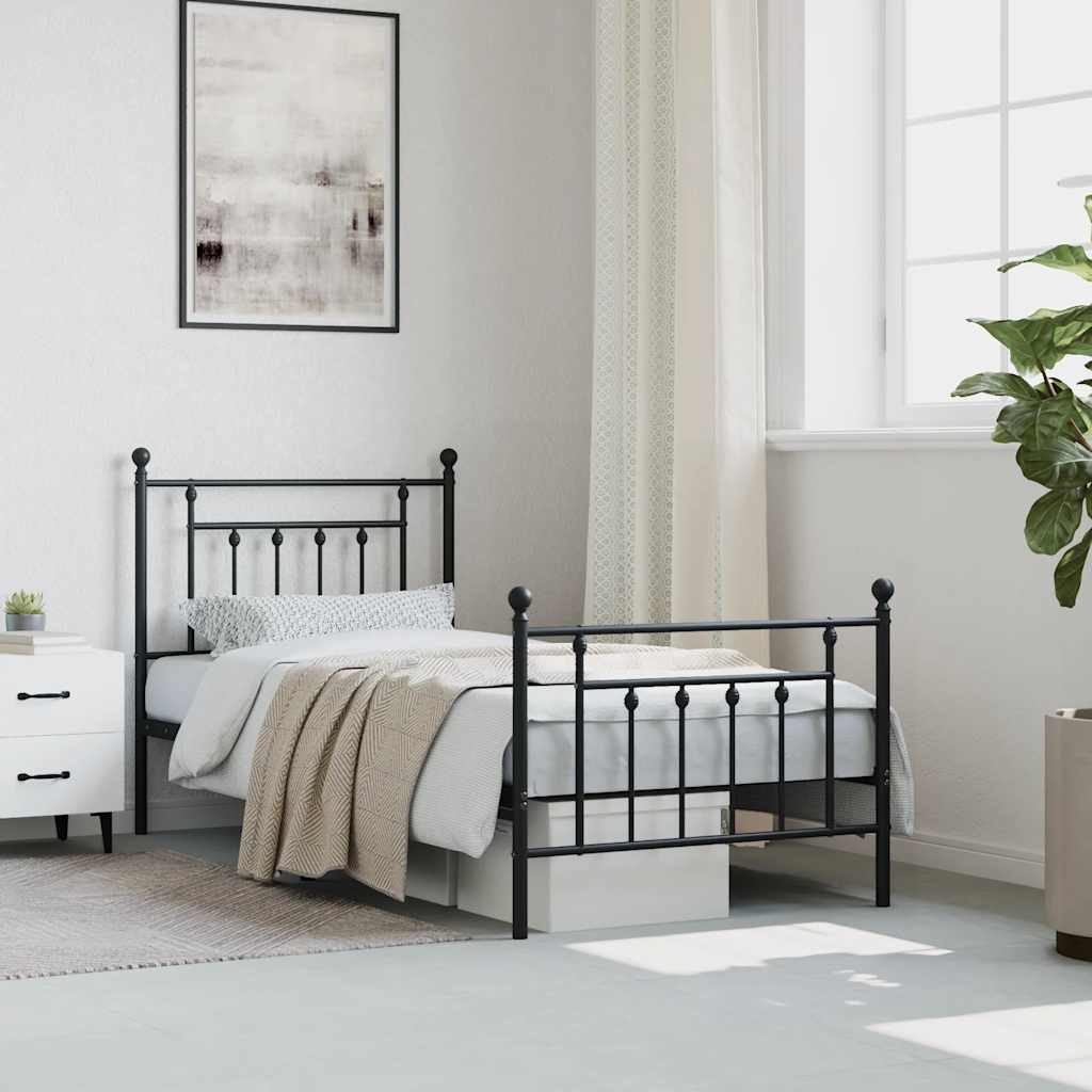 Metal Bed Frame without Mattress with Footboard Black 80x200cm