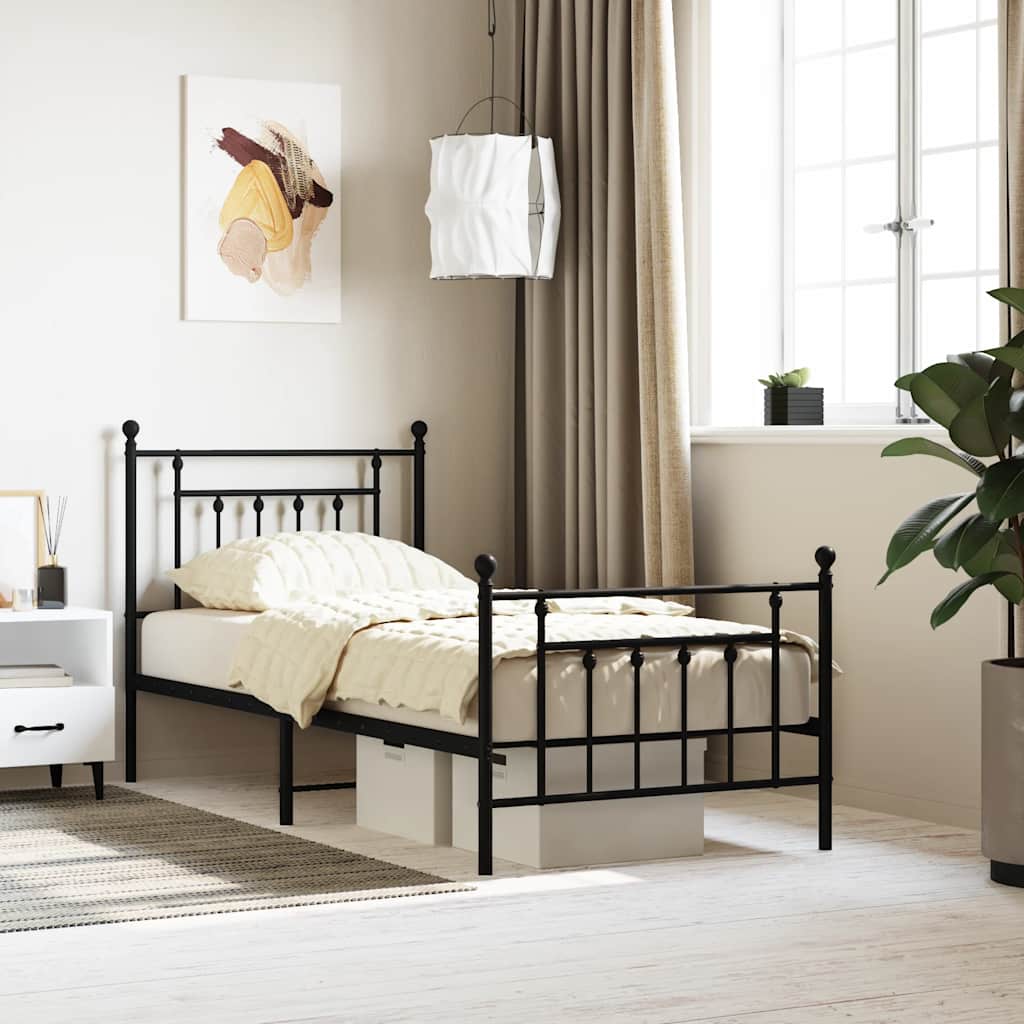 Metal Bed Frame without Mattress with Footboard Black 80x200cm