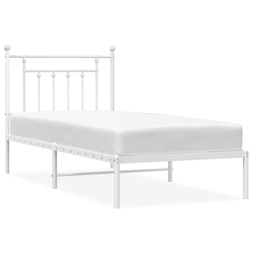 Metal Bed Frame without Mattress with Headboard White 90x200cm
