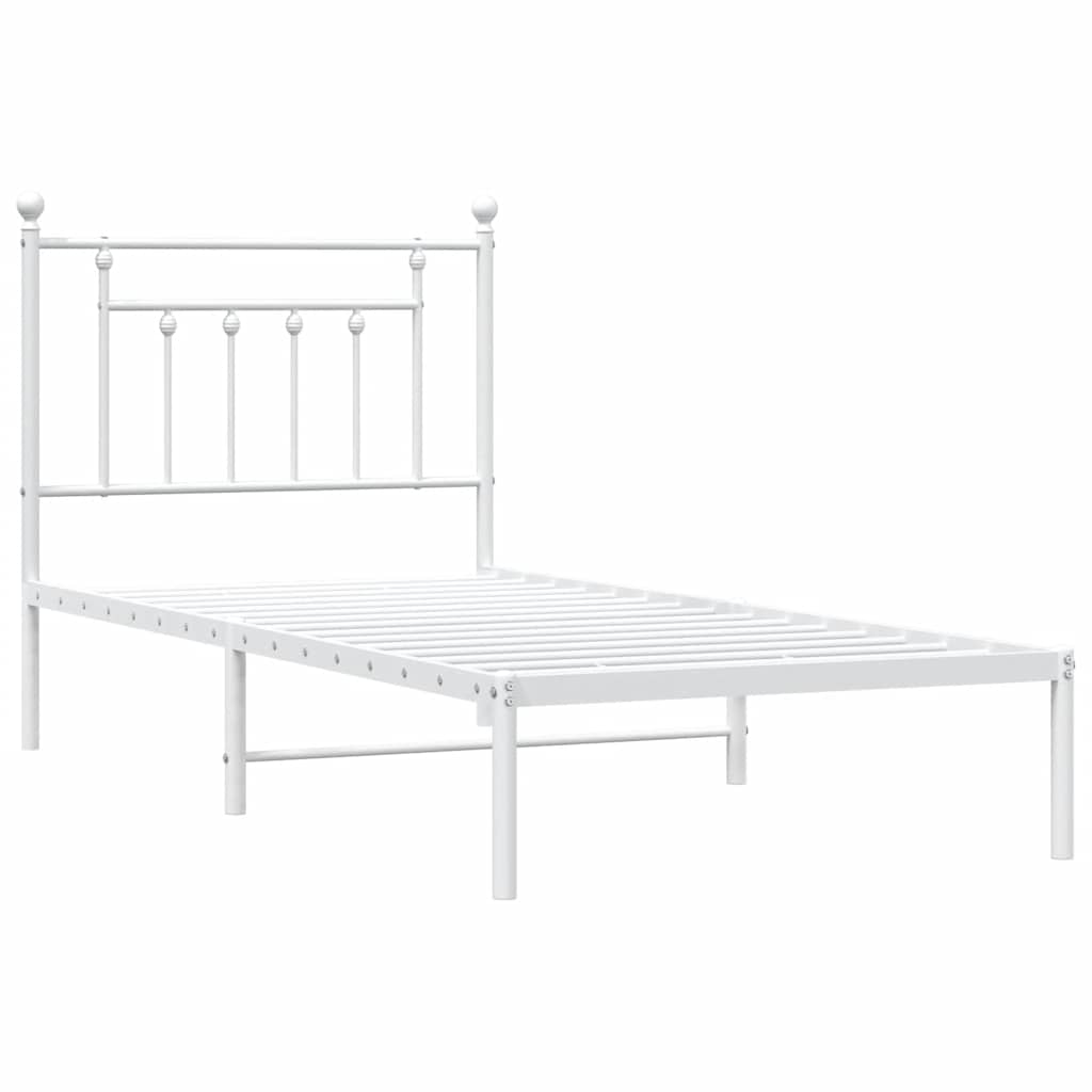 Metal Bed Frame without Mattress with Headboard White 90x200cm