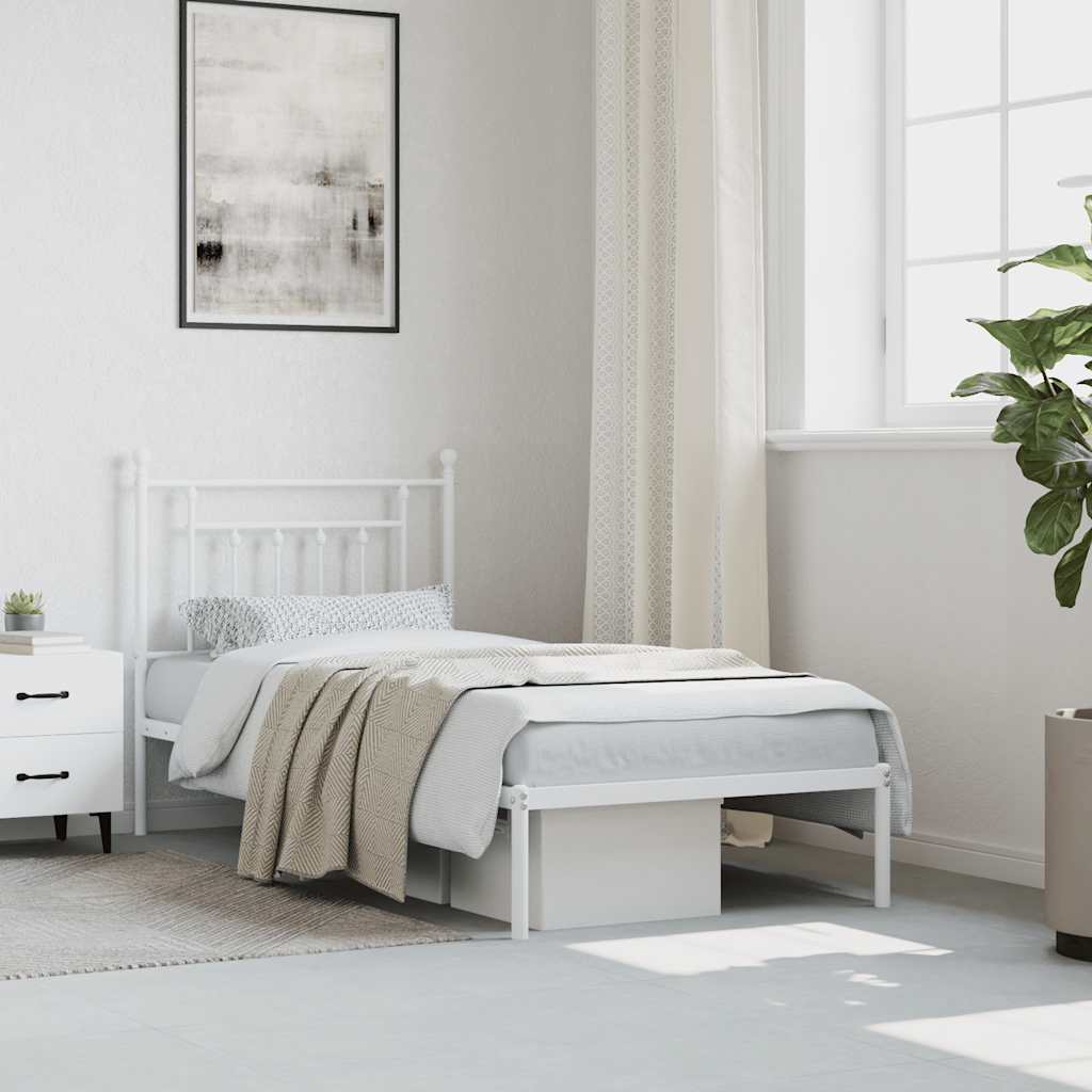Metal Bed Frame without Mattress with Headboard White 90x200cm