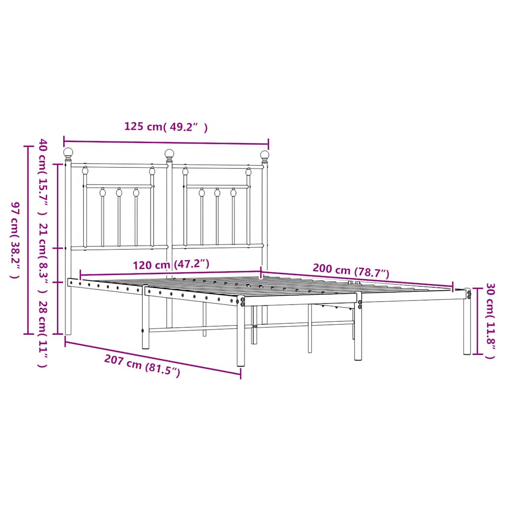 Metal Bed Frame without Mattress with Headboard White 120x200cm